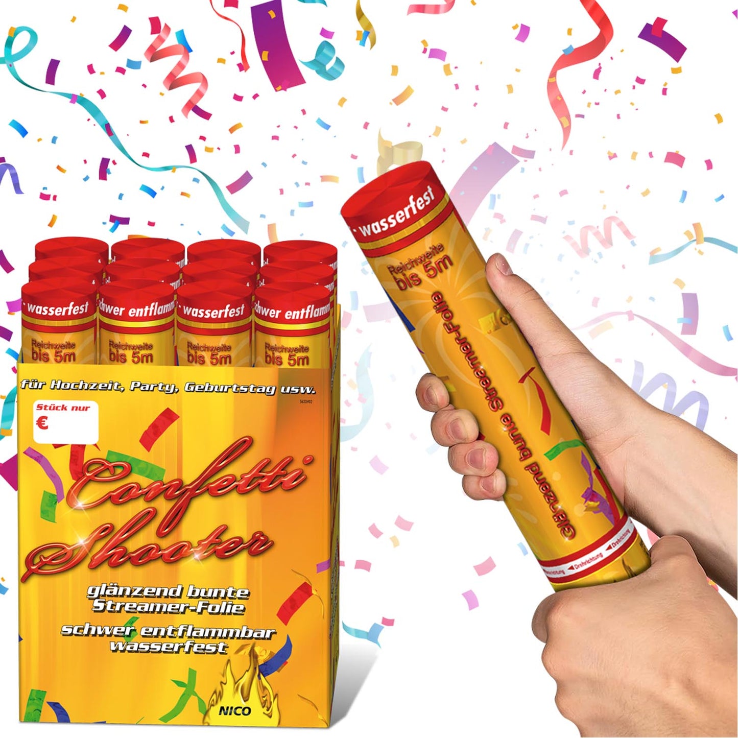 Confetti-Shooter 30 cm, bunt metallic
